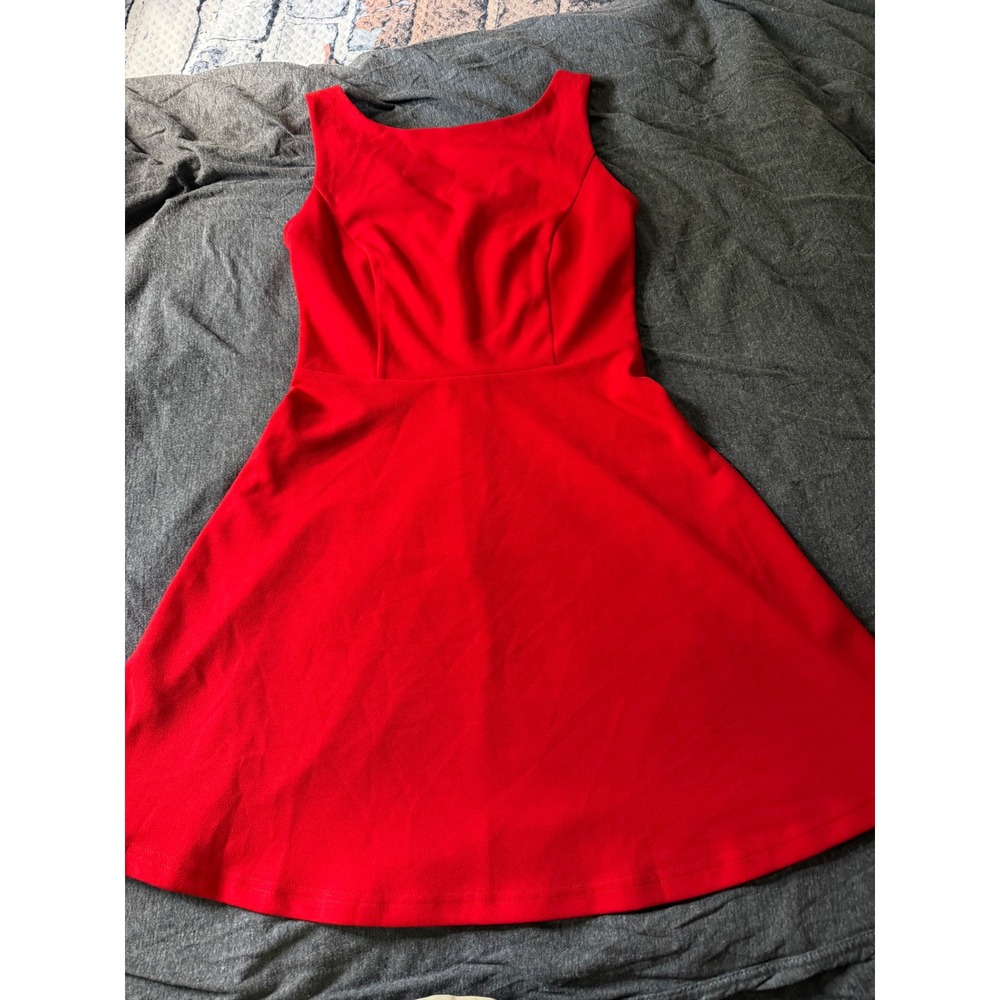 Rihoas Red Vintage Style Fit and Flare Mini Dress Sleeveless V-Back Size M
